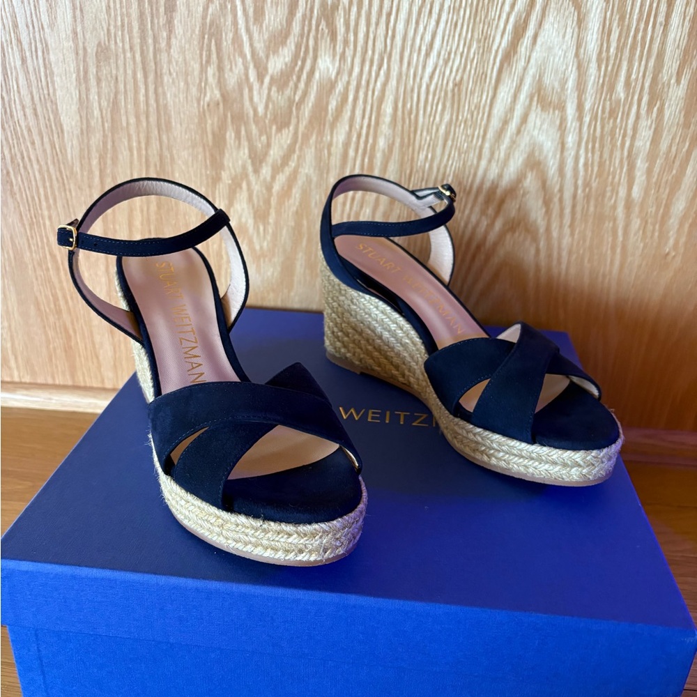 Stuart Weitzman Dark Blue Espadrille Wedges